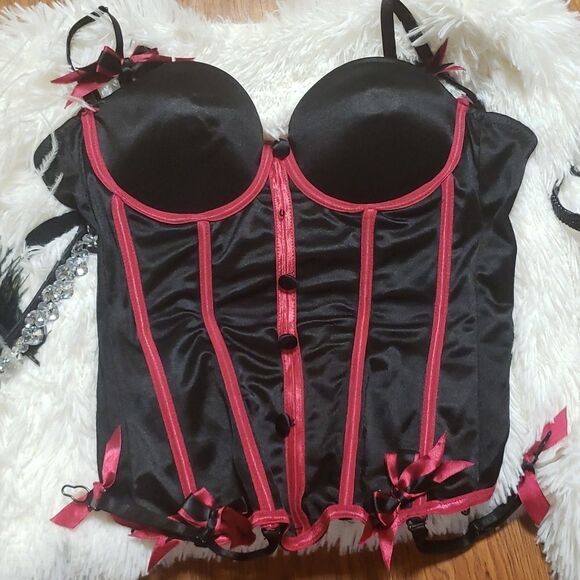 Satin Vampire Corset Bustier with Garters - Picture 1 of 5